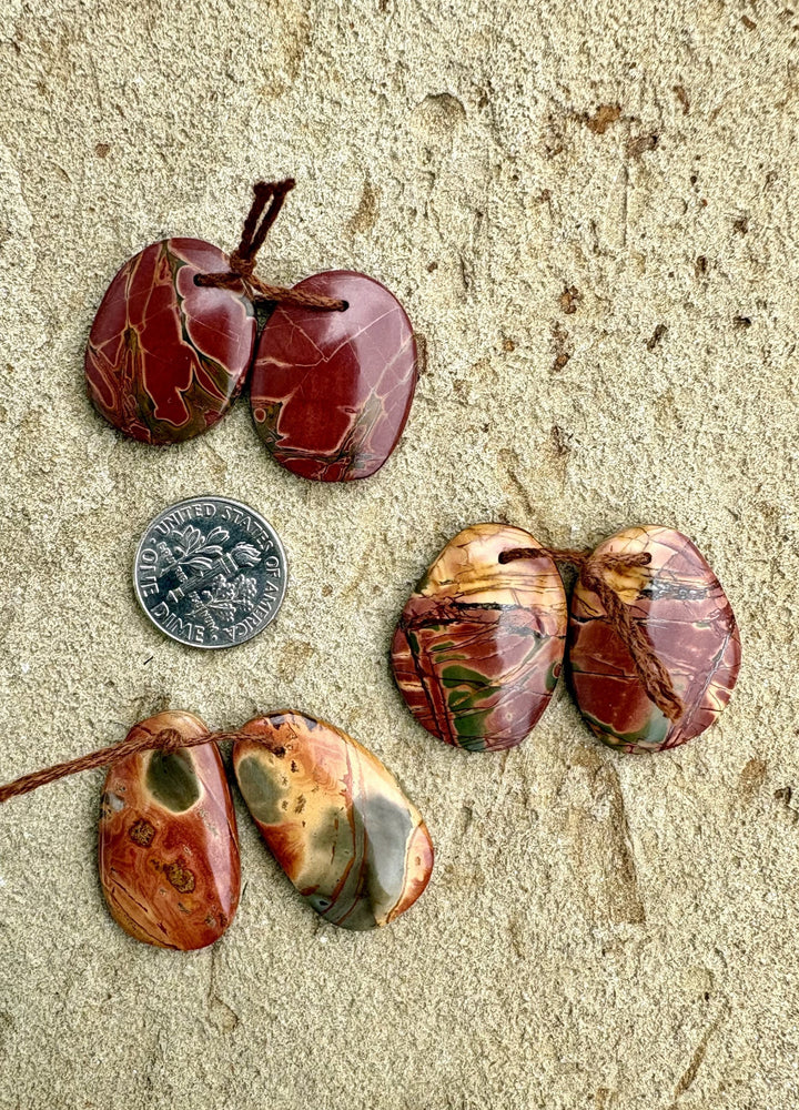 Red Creek Jasper Matching Earring Slab Bead Pairs (Select