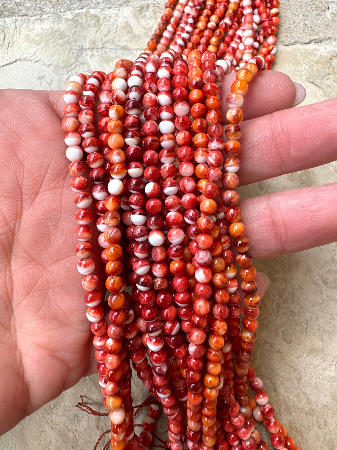 Red/Rust Spiny Oyster 4mm Round Beads (16 Inch Strand)