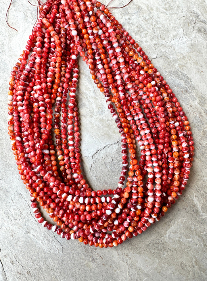 Red/Rust Spiny Oyster 4mm Round Beads (16 Inch Strand)