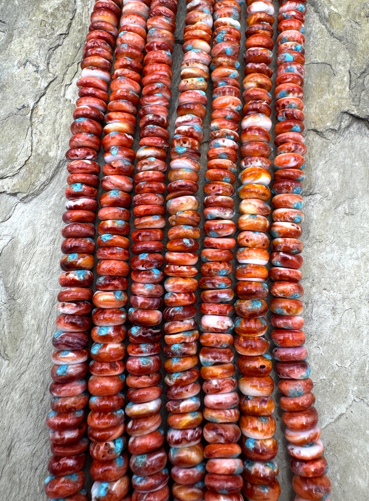 Red Rust Spiny Oyster with Turquoise Inlay Rondell Strand