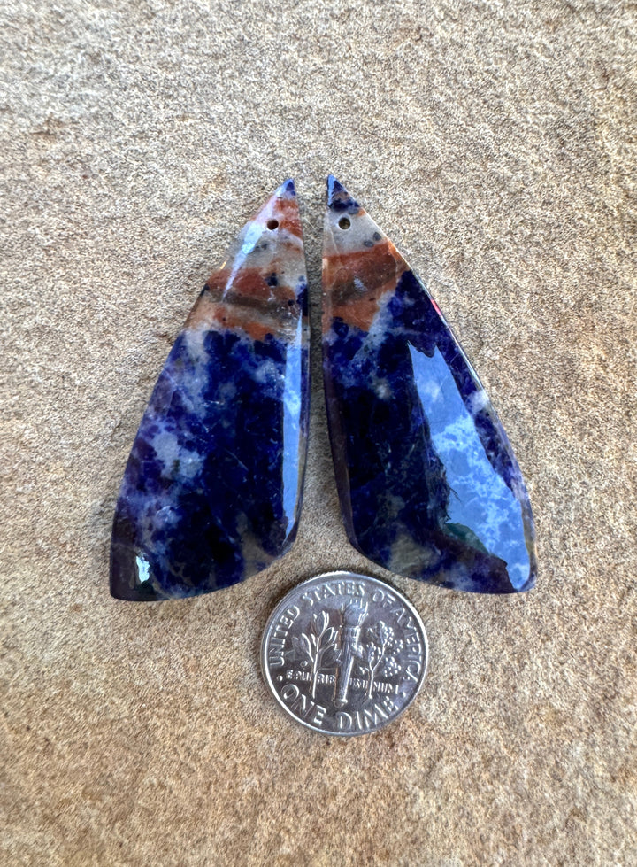 Sodalite BIG matching Earring Bead Slab Pair 19x47mm