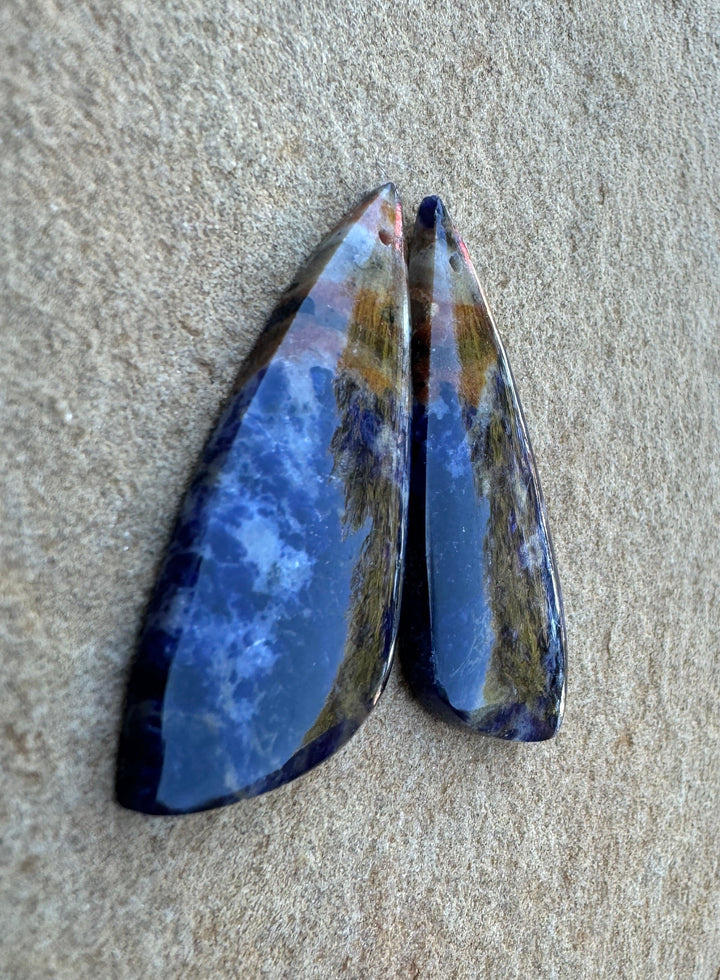 Sodalite BIG matching Earring Bead Slab Pair 19x47mm