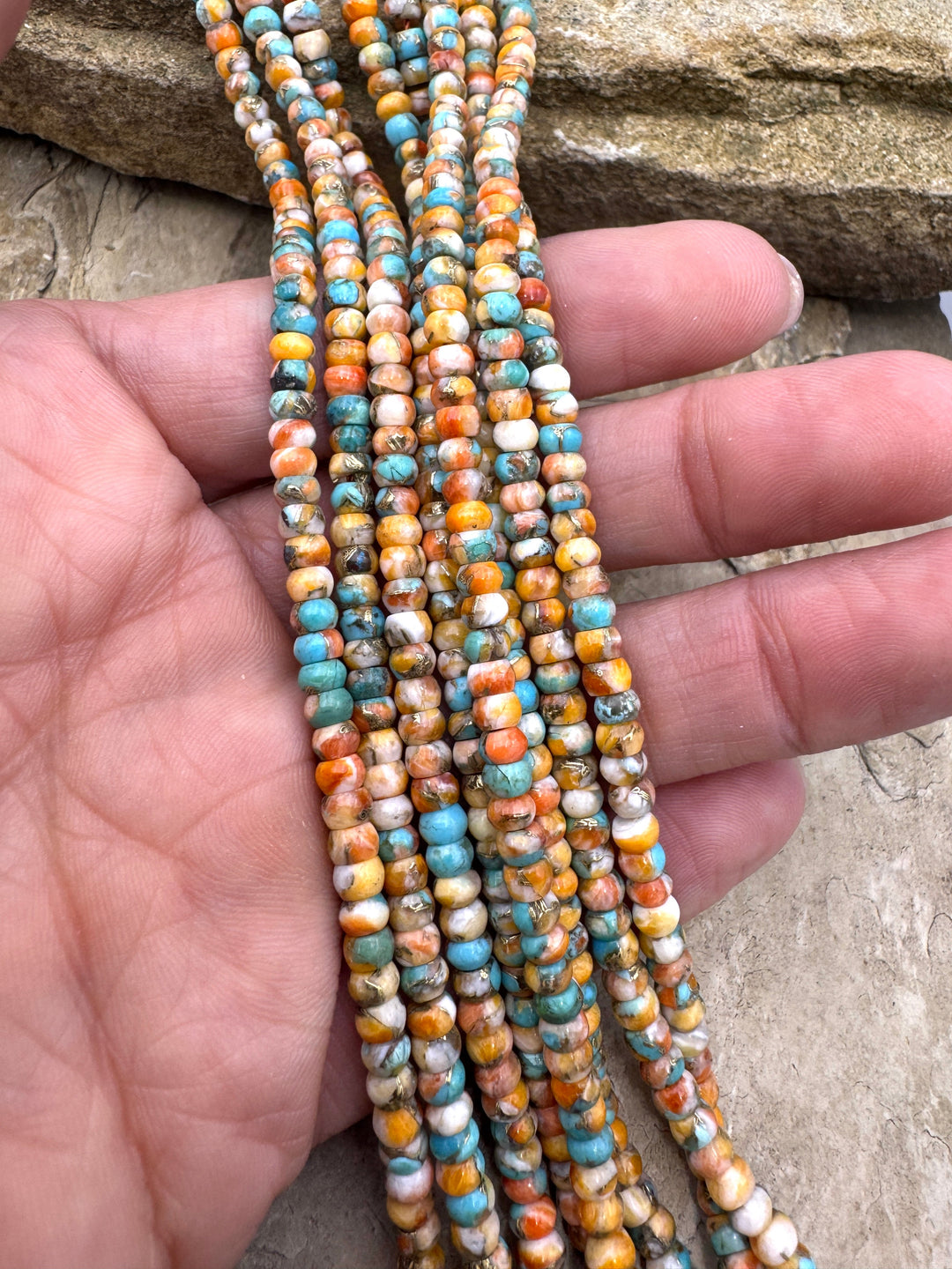 Spiny Oyster Turquoise and Bronze 4mm Rondel Beads 16 inch