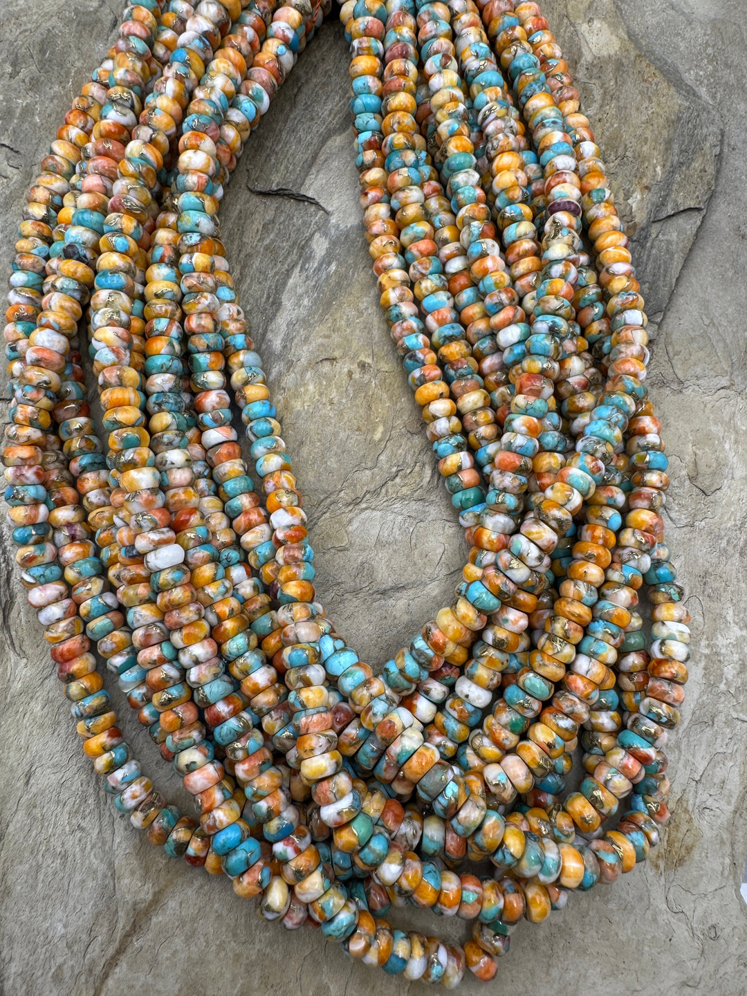 Spiny Oyster Turquoise and Bronze 6mm Rondel Beads 16 inch