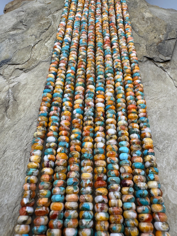 Spiny Oyster Turquoise and Bronze 6mm Rondel Beads 16 inch