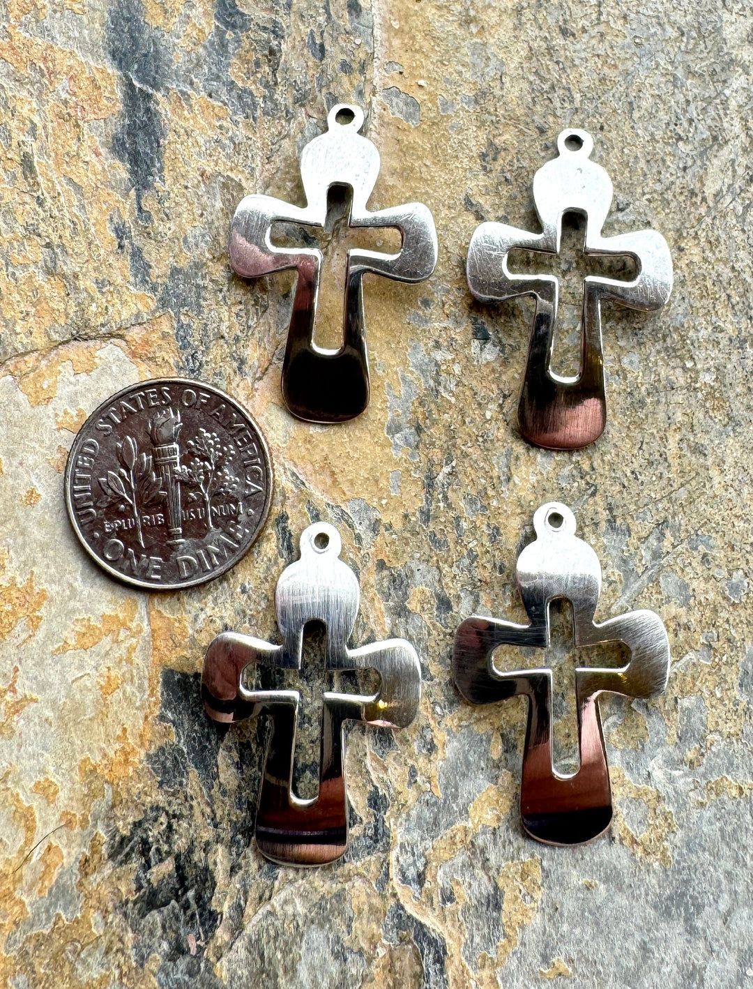 Sterling Silver Cross Shaped Charms 18x28mm One Pair