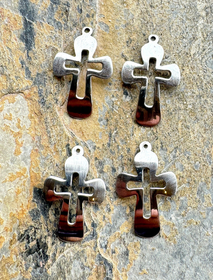 Sterling Silver Cross Shaped Charms 18x28mm One Pair