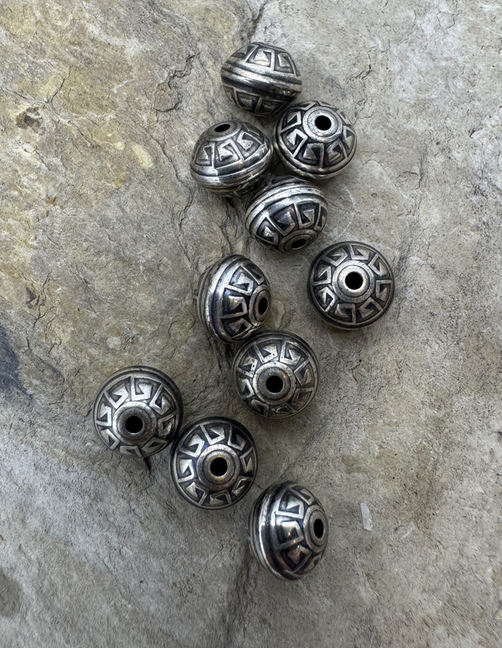 Sterling Silver Handmade Oxidized beads Aztec Design 8mm