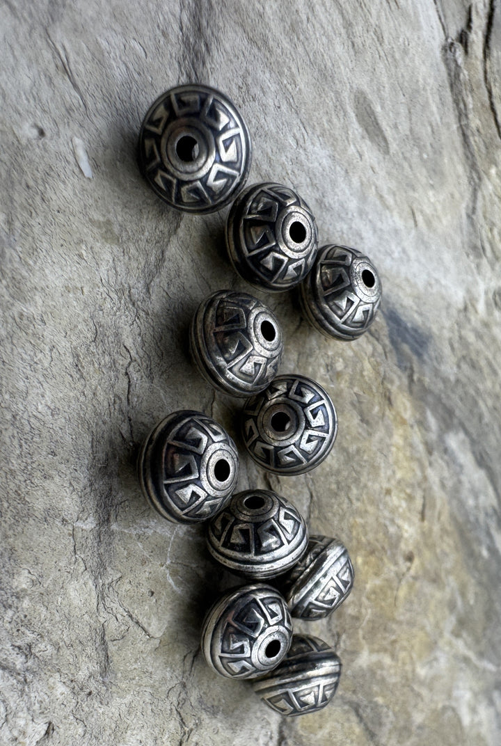 Sterling Silver Handmade Oxidized beads Aztec Design 8mm