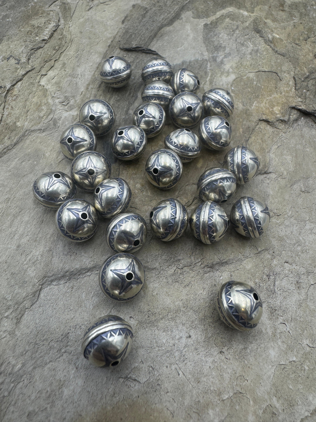 Sterling Silver Handmade Oxidized beads Star Design 10mm