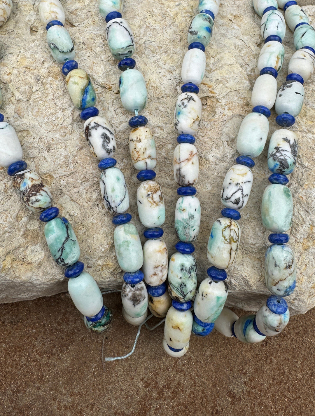 White Azurite (Russia) and Lapis Designer Bead Strands, 8 inch Strand