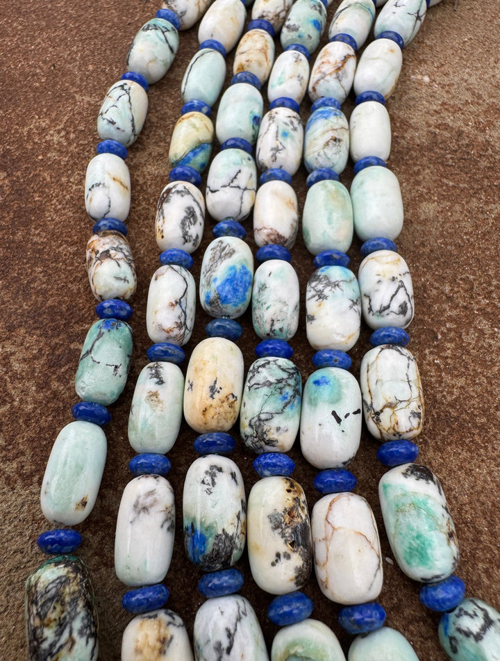 White Azurite (Russia) and Lapis Designer Bead Strands, 8 inch Strand