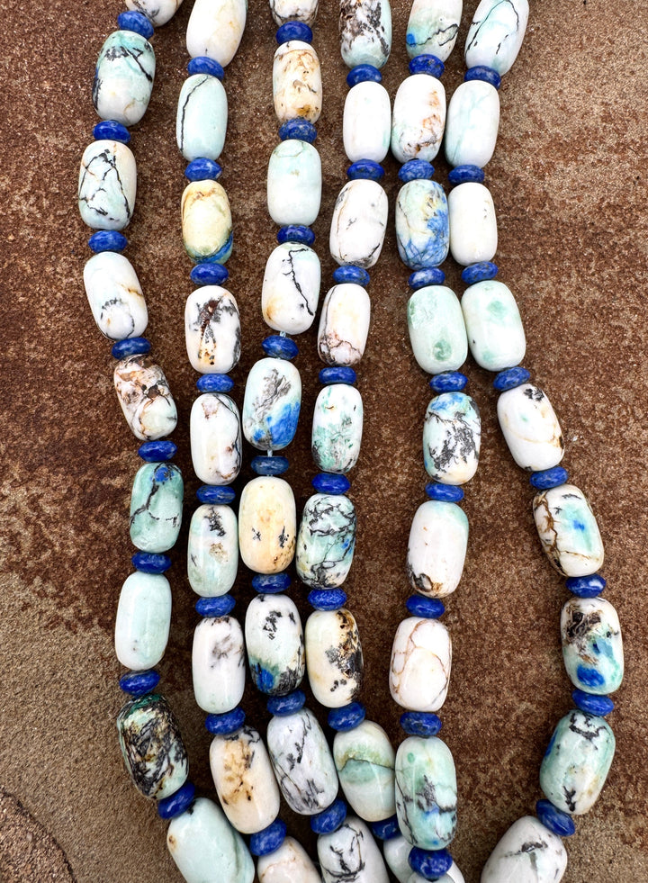 White Azurite (Russia) and Lapis Designer Bead Strands, 8 inch Strand