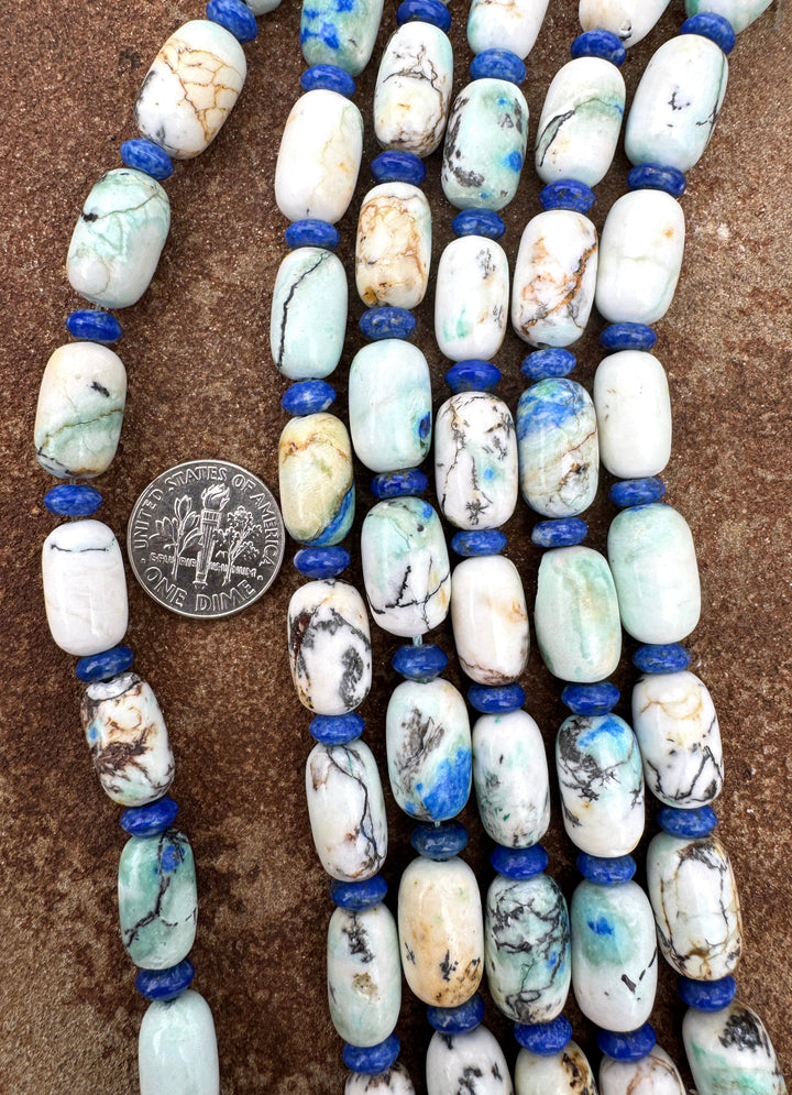 White Azurite (Russia) and Lapis Designer Bead Strands 8